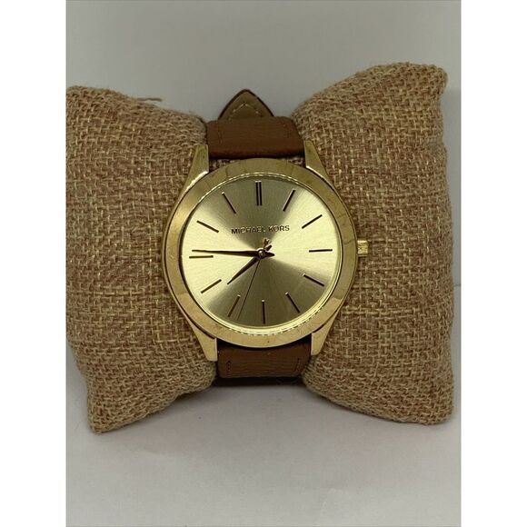 Michael Kors Slim Runway MK3179 Women's Brown Leather Analog Dial Watch WFH211 - Picture 1 of 11